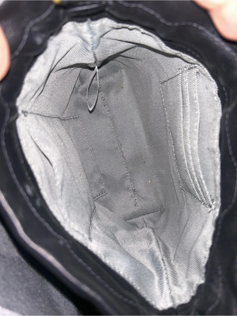 Black leather Fossil drawstring purse